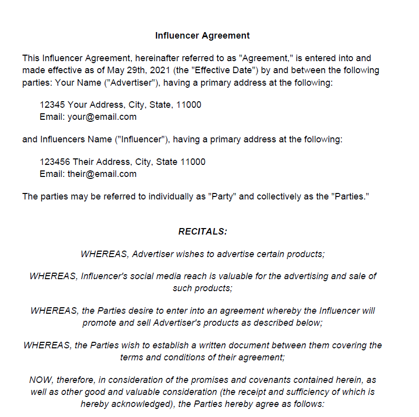 Influencer Agreement